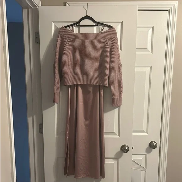 Pink Off-Shoulder Sweater Dress - Picture 2 of 4